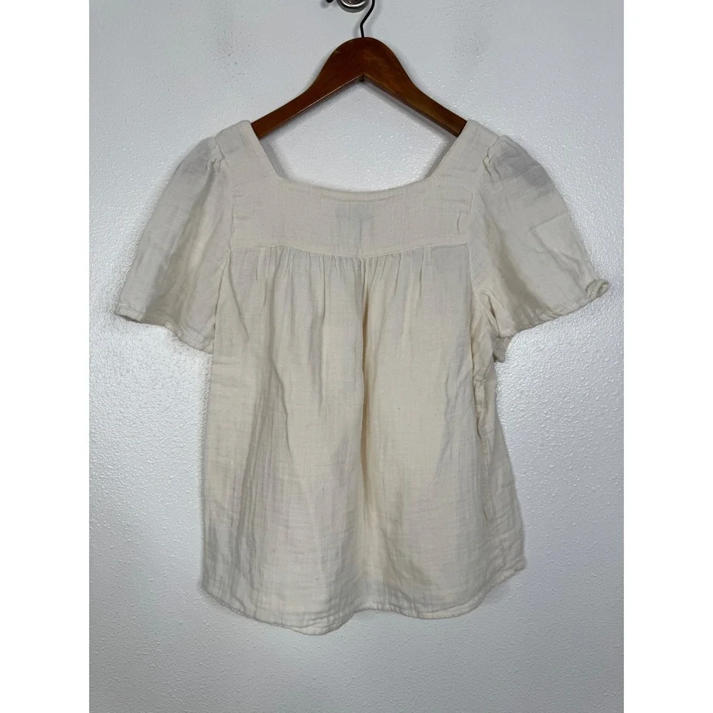 Madewell Light Cream Gauze Square Neck Top Geometric Applique AK024 Womens Small